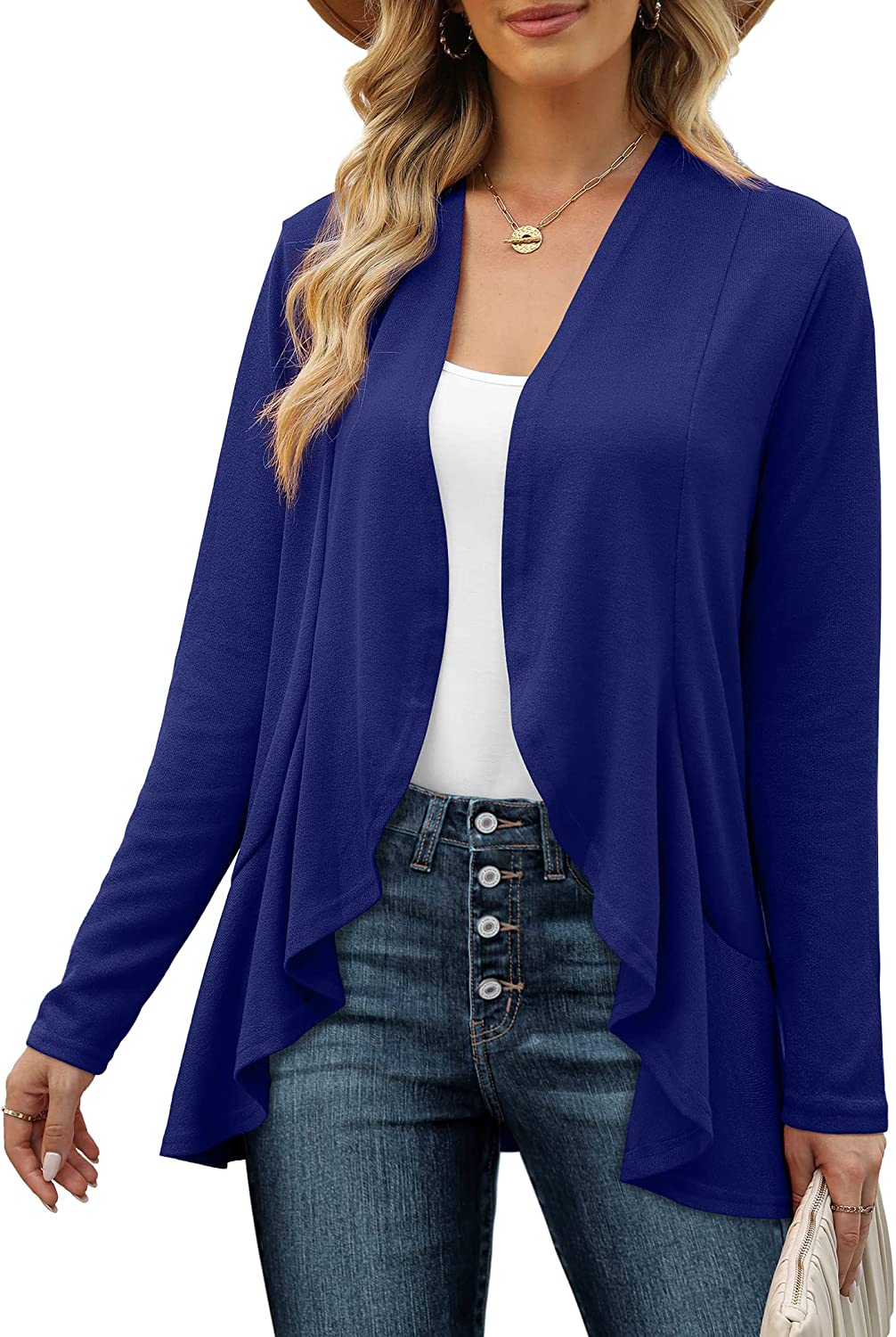 Geifa Cardigan for Women Lightweight Ruffle Drape Open Front Cardigans Sweaters Long Sleeve - Image 8